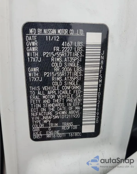 2013 Nissan Juke S z USA, uszkodzony, nr VIN JN8AF5MV1DT211920